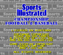 Sports Illustrated: Championship Football & Baseball (SNES) screenshot: Title screen