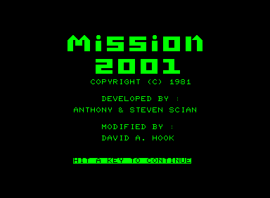 Mission 2001 (Commodore PET/CBM) screenshot: Title screen