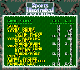 Sports Illustrated: Championship Football & Baseball (SNES) screenshot: Game stats