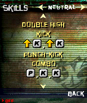 One (N-Gage) screenshot: Lot of different fighting moves.