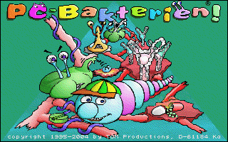 PC-Bakterien! (DOS) screenshot: Title screen, featuring the microbe protagonist Mikky.