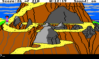 King's Quest III: To Heir is Human (TRS-80 CoCo) screenshot: Naturally there are some windy paths to navigate
