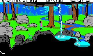King's Quest III: To Heir is Human (TRS-80 CoCo) screenshot: A scenic waterfall