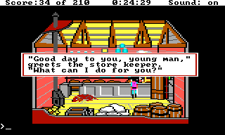 King's Quest III: To Heir is Human (TRS-80 CoCo) screenshot: In a shop; need to buy anything?
