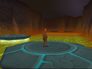Disney's Atlantis: The Lost Empire (PlayStation) screenshot: Milo riding the floating platforms.