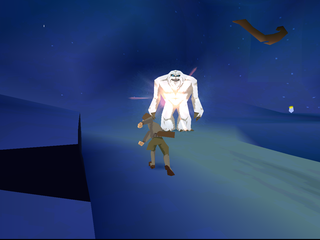 Disney's Atlantis: The Lost Empire (PlayStation) screenshot: Milo throwing a boomerang at the yeti.