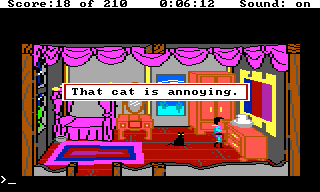 King's Quest III: To Heir is Human (TRS-80 CoCo) screenshot: That cat is annoying!