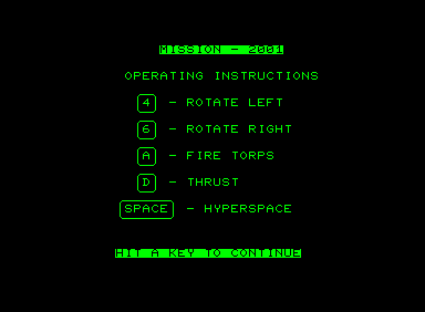Mission 2001 (Commodore PET/CBM) screenshot: Controls