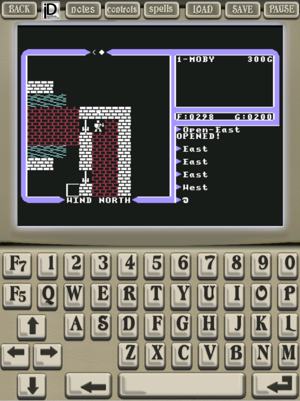 Ultima IV: Quest of the Avatar (iPad) screenshot: To the north of me is a secret passage (portrait orientation)