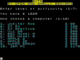 Byte (ZX Spectrum) screenshot: Choosing a computer