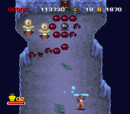 Zig Zag Cat: Dachō Club mo Oosawagi da (SNES) screenshot: Stage 2 starts out with a quick bit of spelunking...