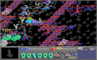 PC-Bakterien! (DOS) screenshot: Instruct the helper cells to mark the enemies.