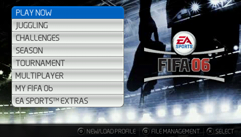 FIFA Soccer 06 (PSP) screenshot: Main menu