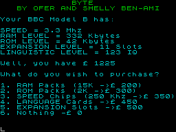 Byte (ZX Spectrum) screenshot: Buying new components