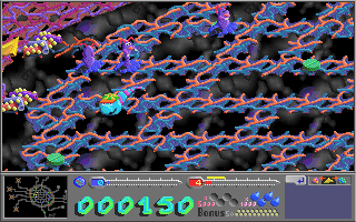 PC-Bakterien! (DOS) screenshot: You meet the first moving bacteria in the fifth level.