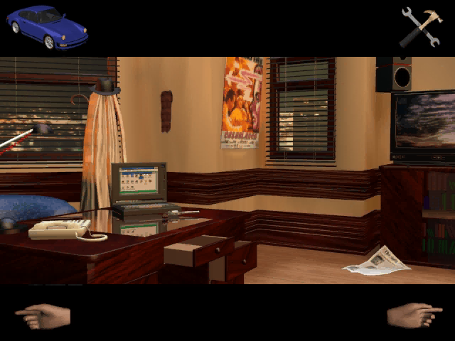 Private Investigator (Windows) screenshot: PI Dick Slammer's office, rotate freely in full-3D and click on objects to select them