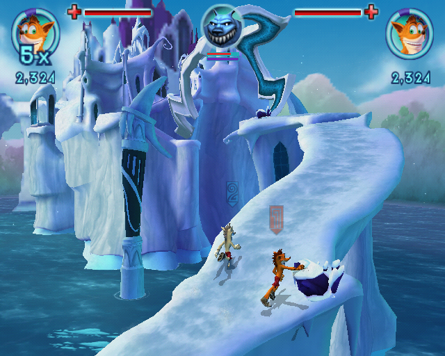 Crash: Mind over Mutant (PlayStation 2) screenshot: Right next to the jungle you have this ice area. Go figure