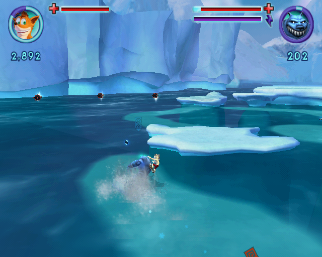 Crash: Mind over Mutant (PlayStation 2) screenshot: Arctic surfing