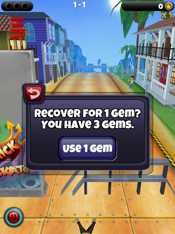 Grom Skate (iPad) screenshot: BAM! I can recover by using one of my three gems.