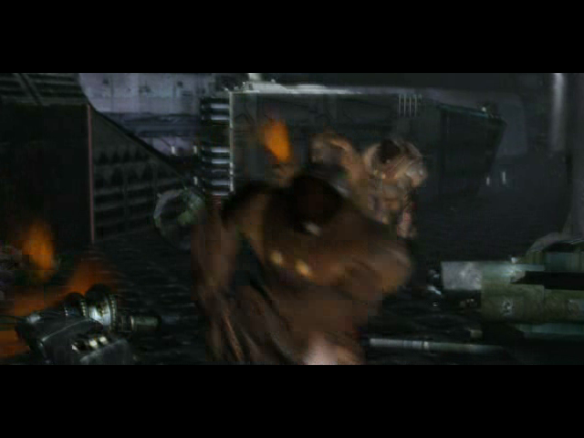 Atrox (Windows) screenshot: Intro cinematic: A flashback shows the colonists attacked. Note the blurry camera style similar to the <i>StarCraft: Brood War</i> intro cinematic.