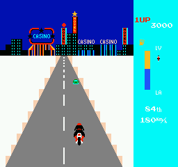 MotoRace USA (NES) screenshot: A car in the distance