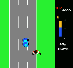 MotoRace USA (NES) screenshot: Players can't go off the road or they'll crash