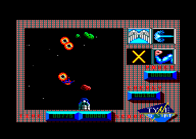 Superman: The Man of Steel (Amstrad CPC) screenshot: Shooting and colliding with space debris