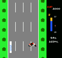 MotoRace USA (NES) screenshot: At the halfway mark