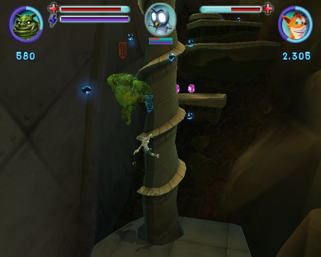 Crash: Mind over Mutant (PlayStation 2) screenshot: One player's got a goo-like mutant