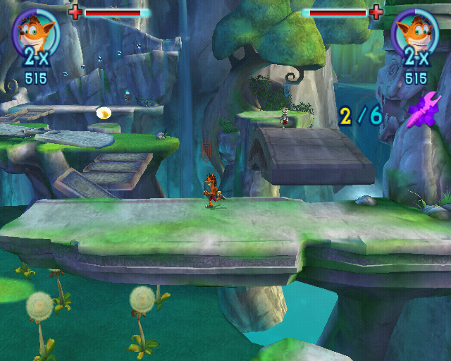 Crash: Mind over Mutant (PlayStation 2) screenshot: In some areas the game is played as a side-scroller