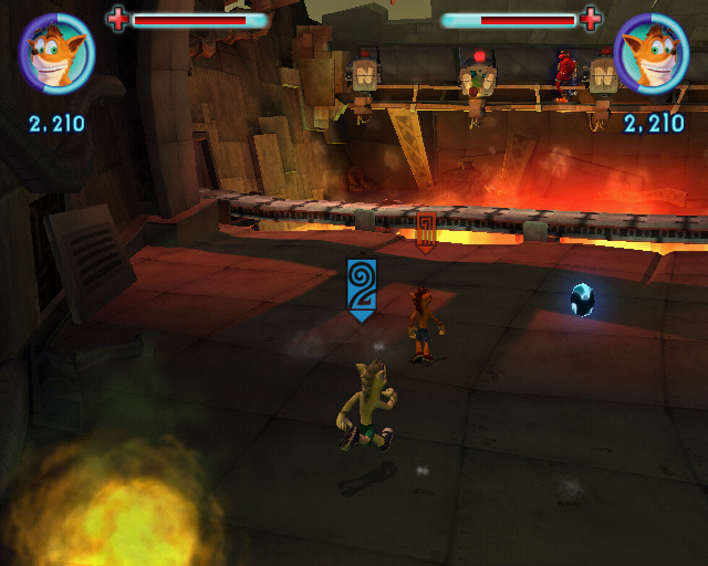 Crash: Mind over Mutant (PlayStation 2) screenshot: A boss fight