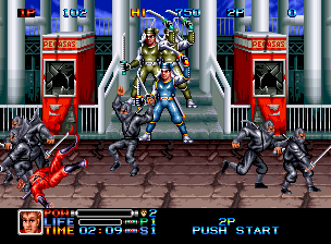 Ninja Combat (Neo Geo) screenshot: Surrounded by ninjas and samurai!