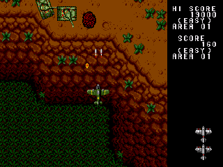 Twin Hawk (Genesis) screenshot: Shooting at the enemy and they are shooting back.