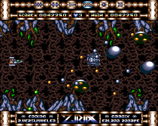 Ziriax (Amiga) screenshot: The tension builds up - this is the first bullet hell to survive.