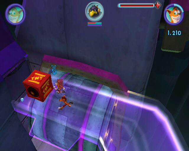 Crash: Mind over Mutant (PlayStation 2) screenshot: Inside the Space Head, on a glowing tube