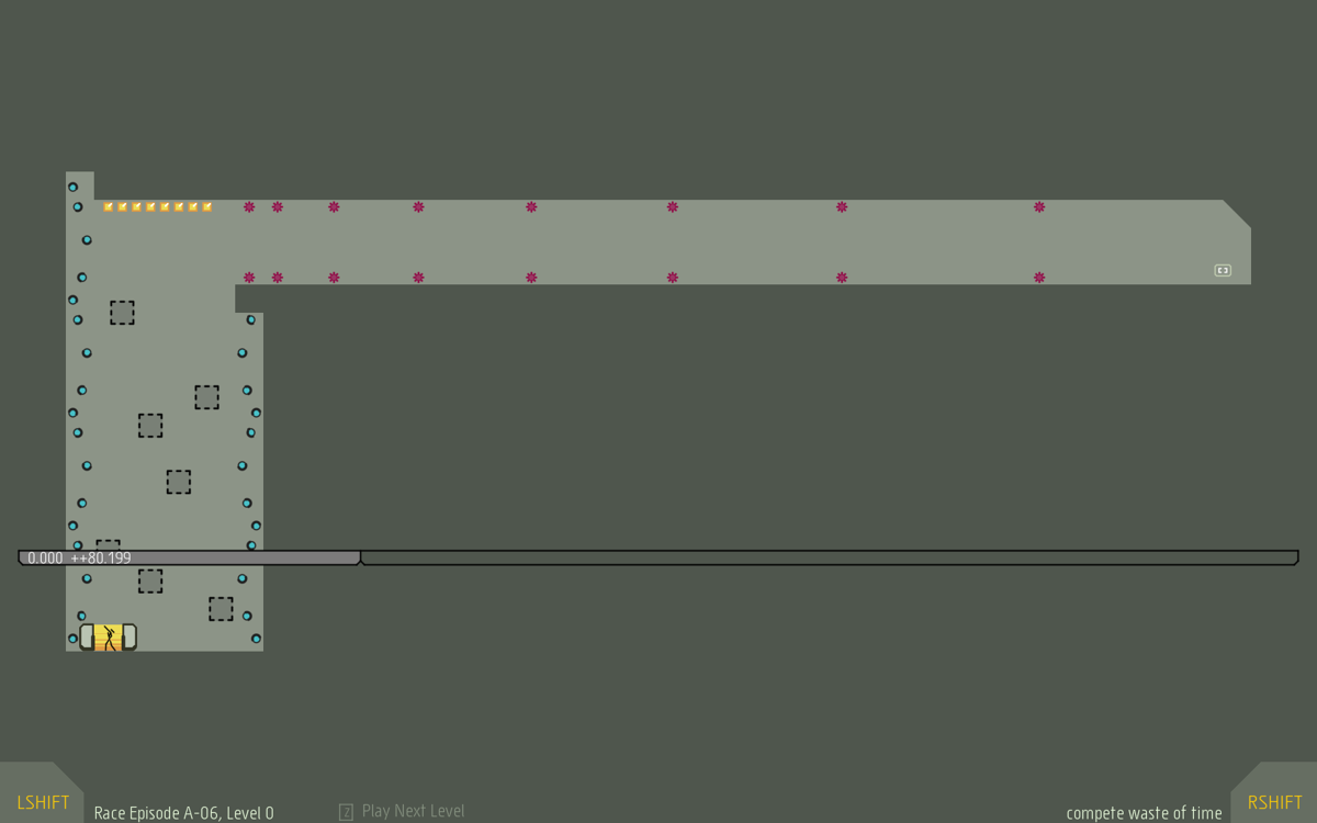 N++ (Windows) screenshot: When you reach the exit in the Race mode, the bonus is converted into points when you reach the exit.