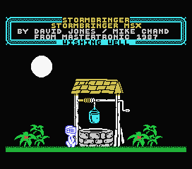 Stormbringer (MSX) screenshot: "Wish me love a wishing well, to kiss and tell"