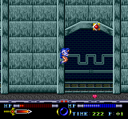 Valis (TurboGrafx CD) screenshot: Jumping, trying to fire at that power-up...