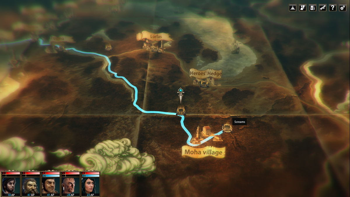 Blackguards: Untold Legends (Windows) screenshot: The side quests are integrated into the main game, like in this case where we can travel to one via the world map.