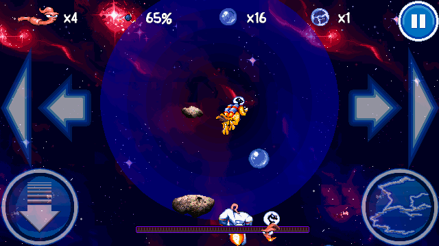 Earthworm Jim: Special Edition (J2ME) screenshot: Racing through an asteroid field