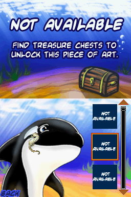 Shamu's Deep Sea Adventures (Nintendo DS) screenshot: Art Gallery (you'll unlock a picture every time you find 4 treasure chests in the adventure)