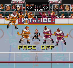 Hit the Ice: The Video Hockey League (SNES) screenshot: The face off