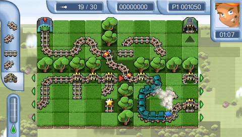 Pipe Mania (PSP) screenshot: Exit, stage right -- enter, stage left (the train can do that)