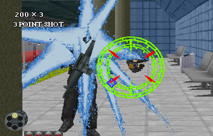 Virtua Cop 2 (SEGA Saturn) screenshot: 3 Point Shot is dangerous
