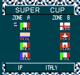 Goal! Two (NES) screenshot: Super Cup team divisions