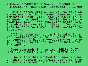 Pyramid of Doom (TI-99/4A) screenshot: Overview of Scott Adam's adventures...