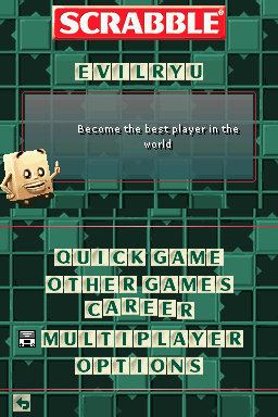 Scrabble Interactive: 2007 Edition (Nintendo DS) screenshot: Title screen with main menu.