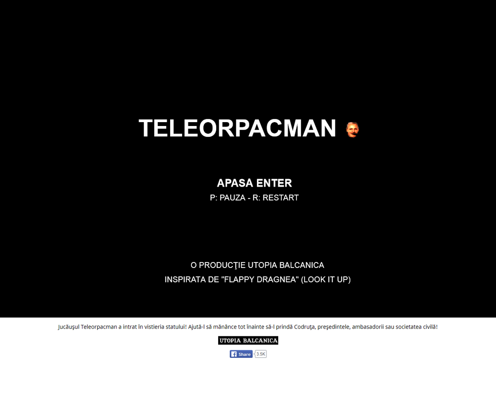 Teleorpacman (Browser) screenshot: Start screen and instructions.