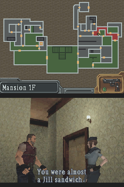 Resident Evil: Deadly Silence (Nintendo DS) screenshot: The great, the classic, the legend, one of the reasons why people remember RE1 so fondly: JILL SANDWICH! Unfortunately, it was cut from the GameCube remake, maybe to make it more "serious" (right...)