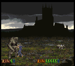 Nosferatu (SNES) screenshot: A rock monster is the final miniboss before heading on to the sixth and last stage